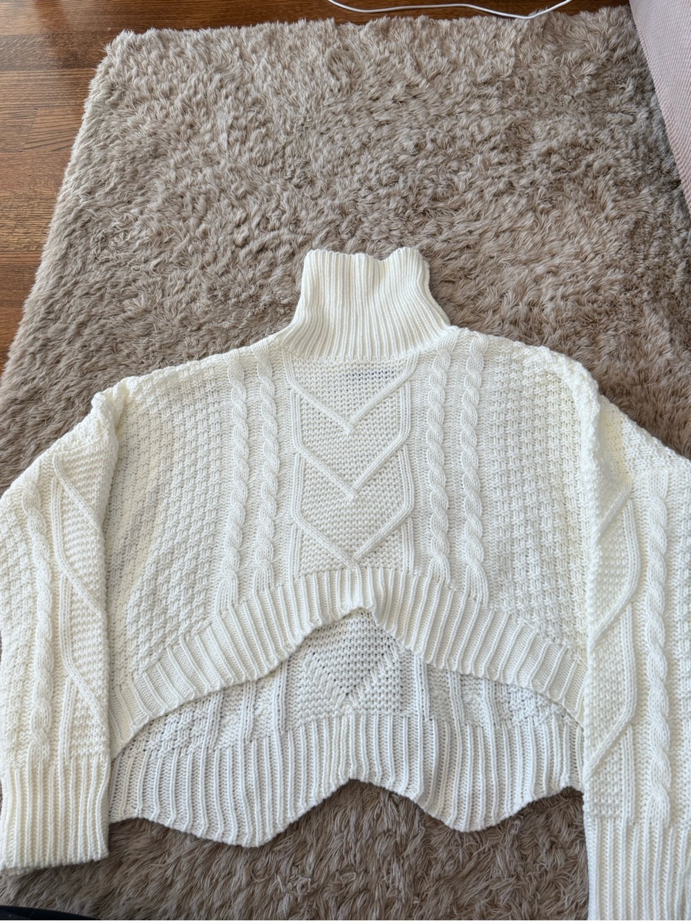 Turtleneck Cable Knit Sweater - White